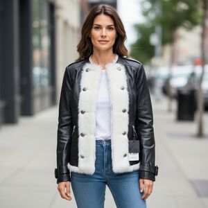 Cabe NYC Women's Leather Rabbit Fur Moto Style Jacket Size 4